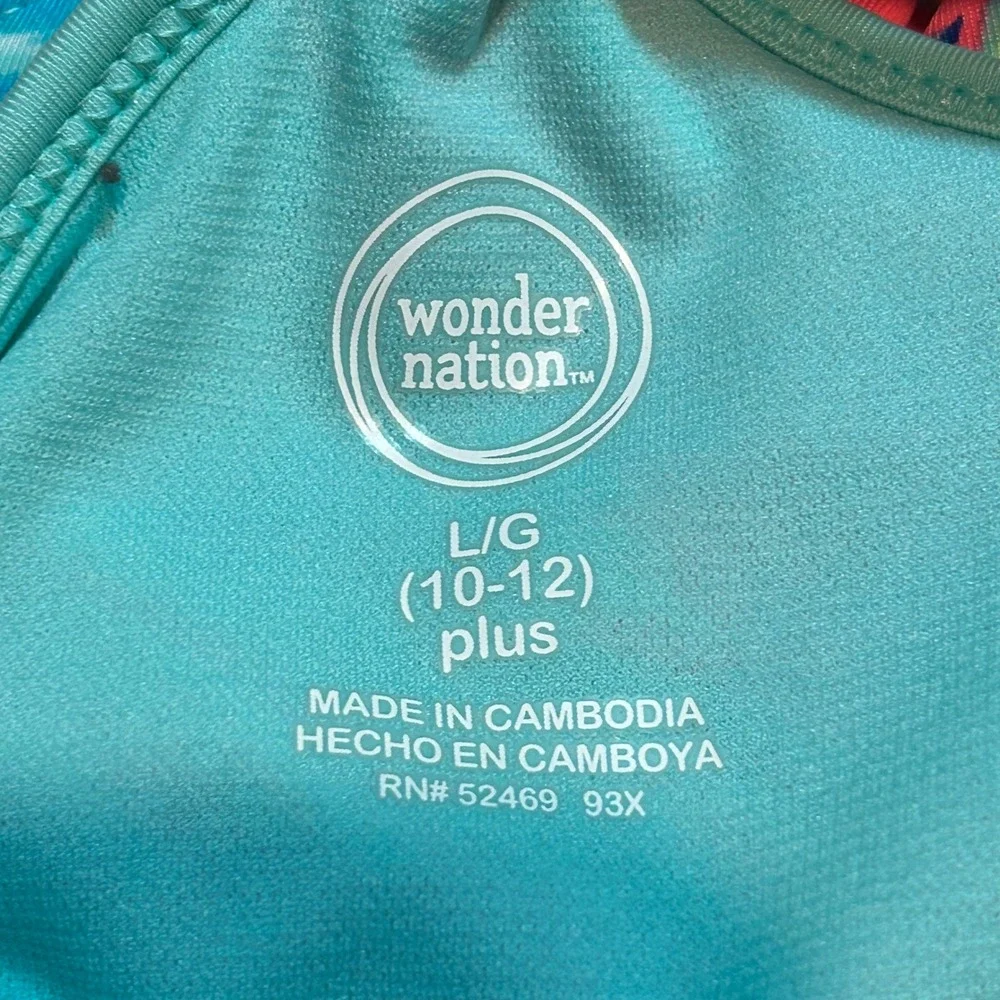Wonder Nation Girls Tropical Leaf One Piece Swimsuit Pink Orange Teal Size 10-12